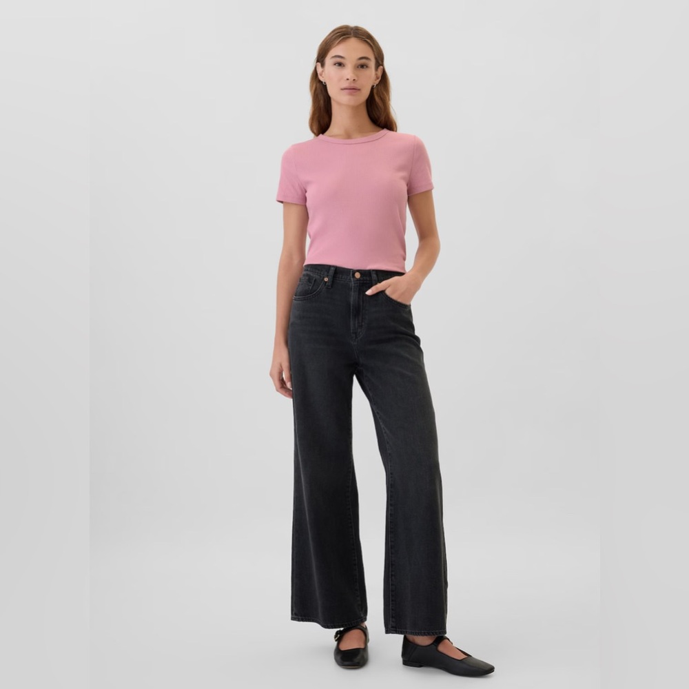 🆕 GAP Women’s Rib Ribbed Crew Neck Short Sleeve T-Shirt Pink Large 12-14 - Picture 2 of 11